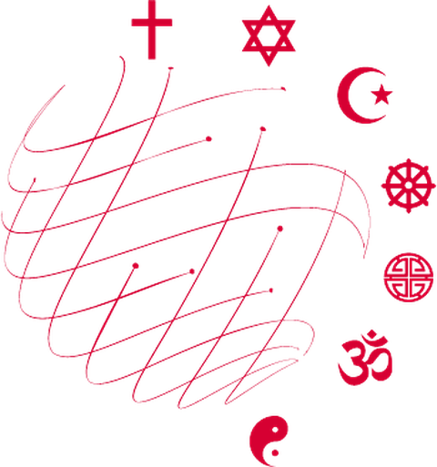 Logo dell’Associazione Istituto delle Culture Religiose De Luca: un globo con i simboli delle grandi culture religiose